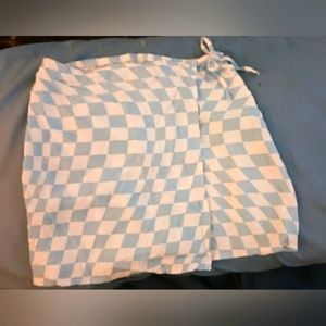 White & light blue checkered skirt Sz S